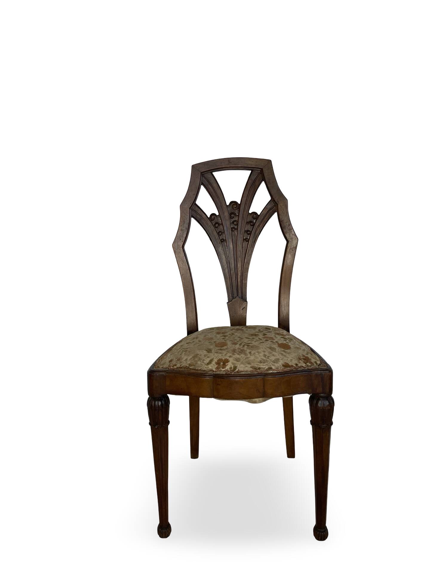 Ensemble de 6 chaises de salle à manger en noyer sculpté Art Déco, années 1920/1930