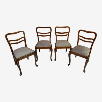 Ensemble de 4 chaises art déco rénovées Pologne années 1950