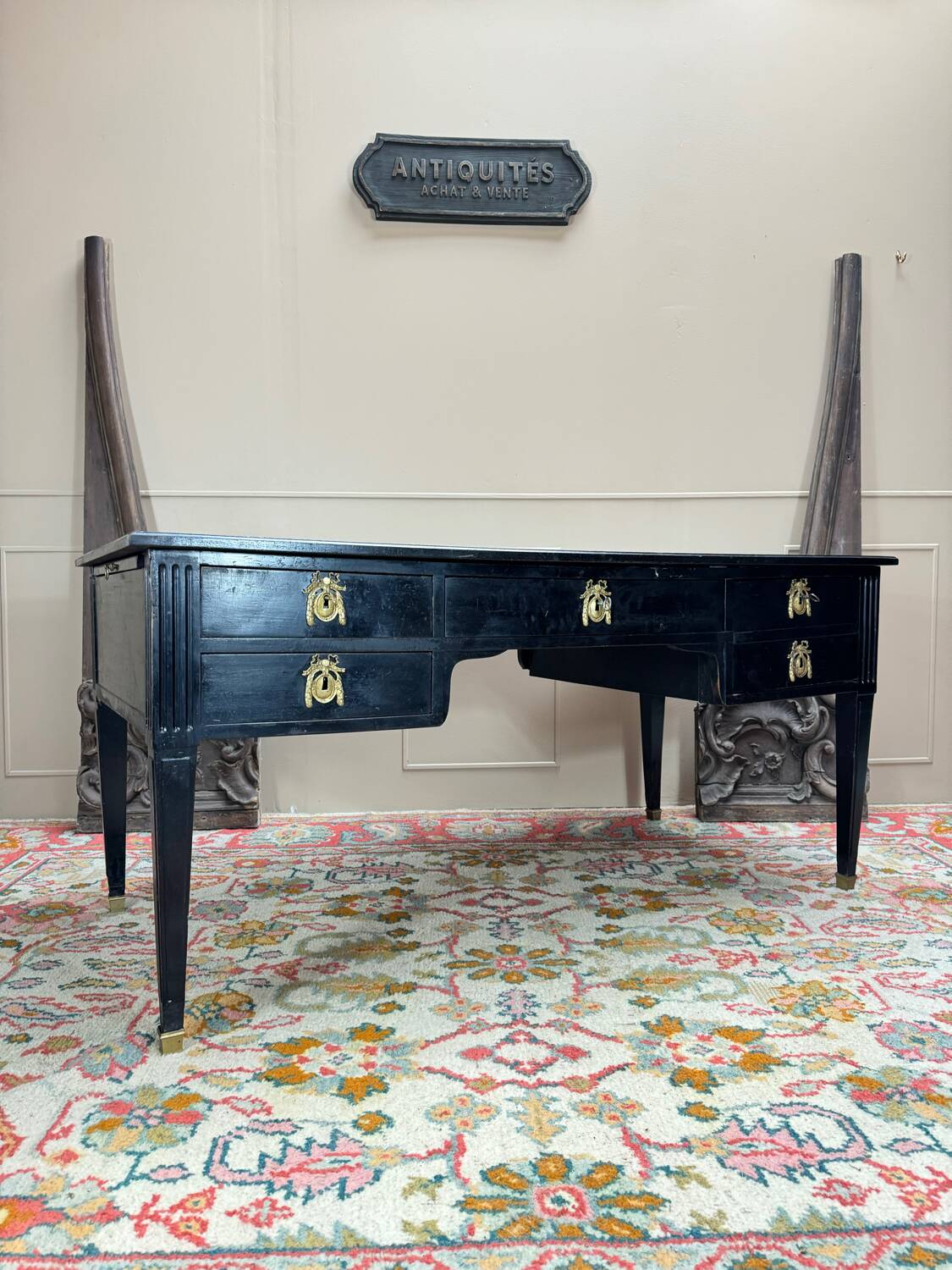 Large Louis XVI Period 18th Century Blackened Wood Flat Desk
