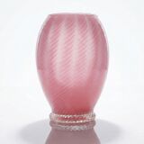 Small twisted pink opaline glass vase, Venetian Murano/Empoli vintage.
