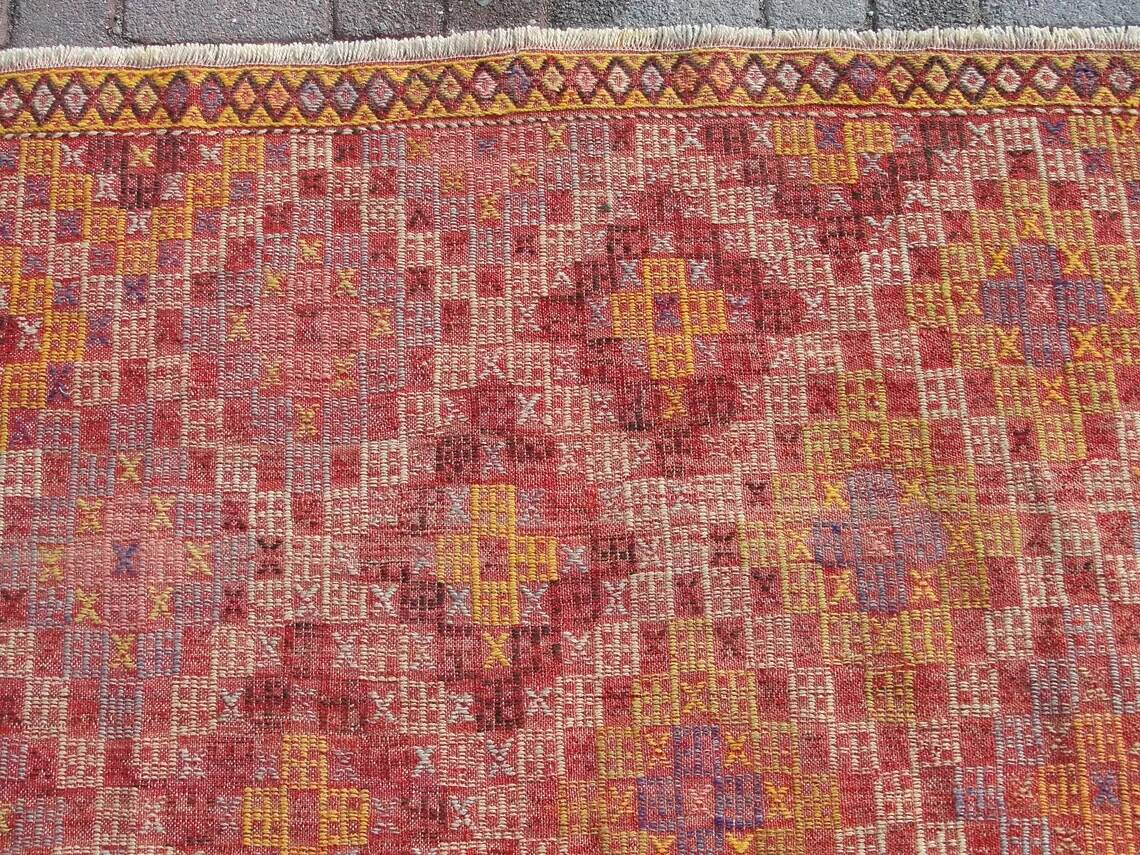 Turkish kilim area rug, vintage kilim rugs runner