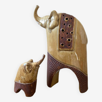 2 Statues éléphants en céramique