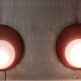Designer wall lights in wood and opaline globe - mid-20th century