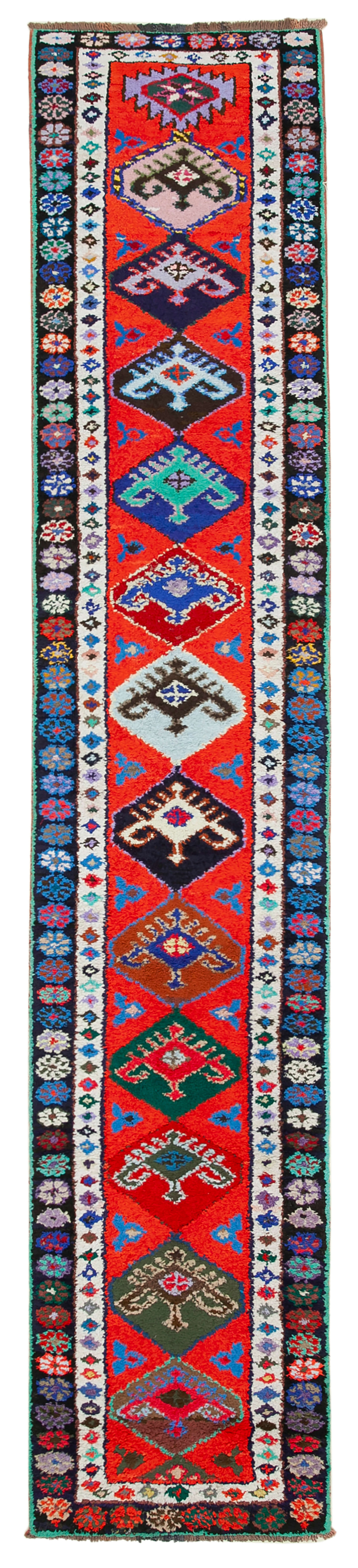 Handmade antique oriental red runner rug 80 cm x 396 cm