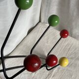 Wall-mounted coat rack ball and black metal vintage 1950s style Roger Féraud