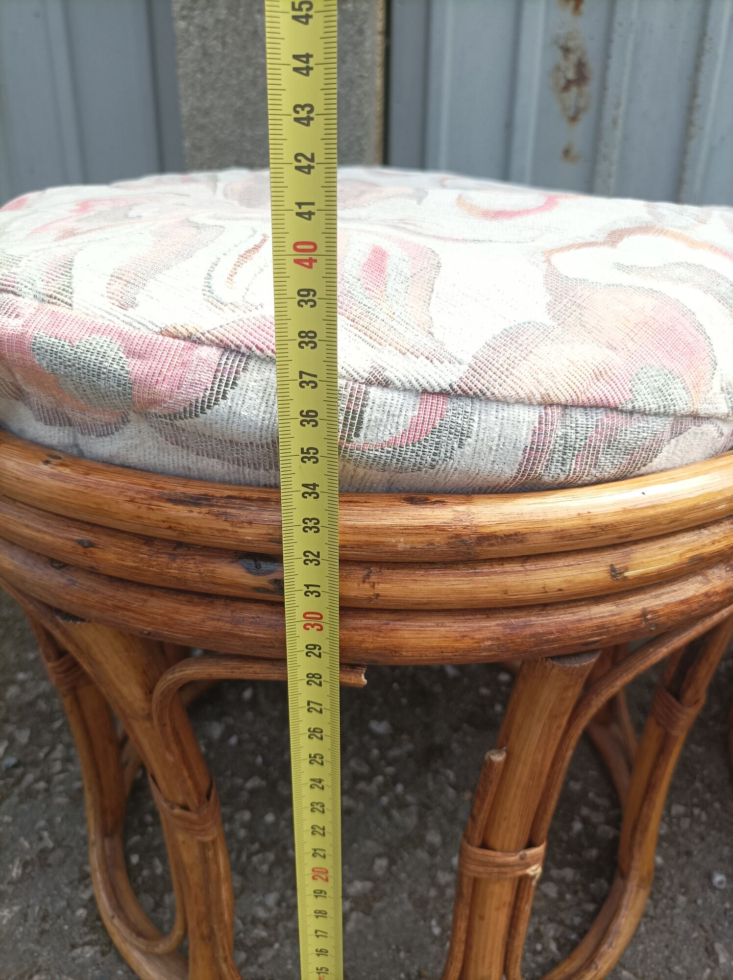 Pair old ottoman stools foot rest round wicker vintage rattan