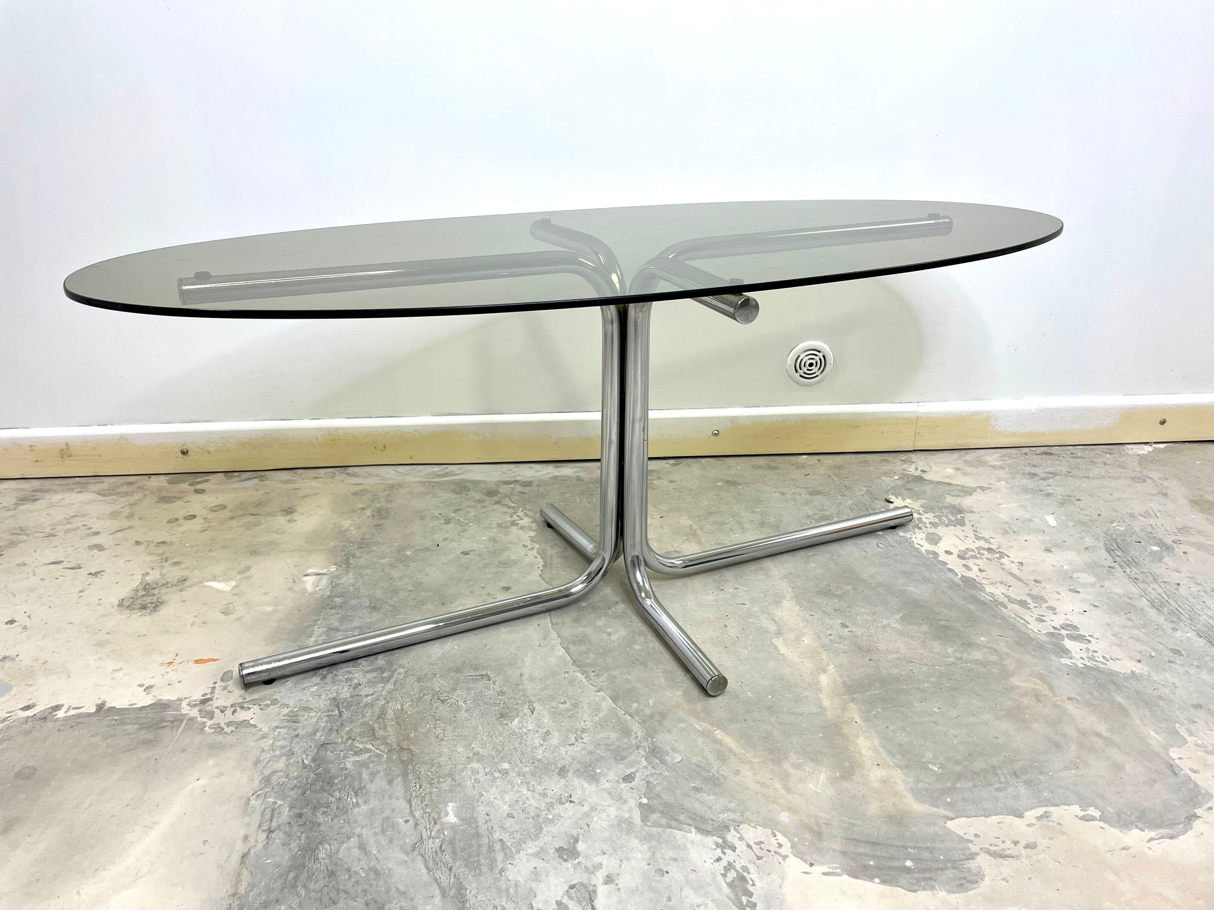 Vintage seventies coffee table in glass and stainless steel