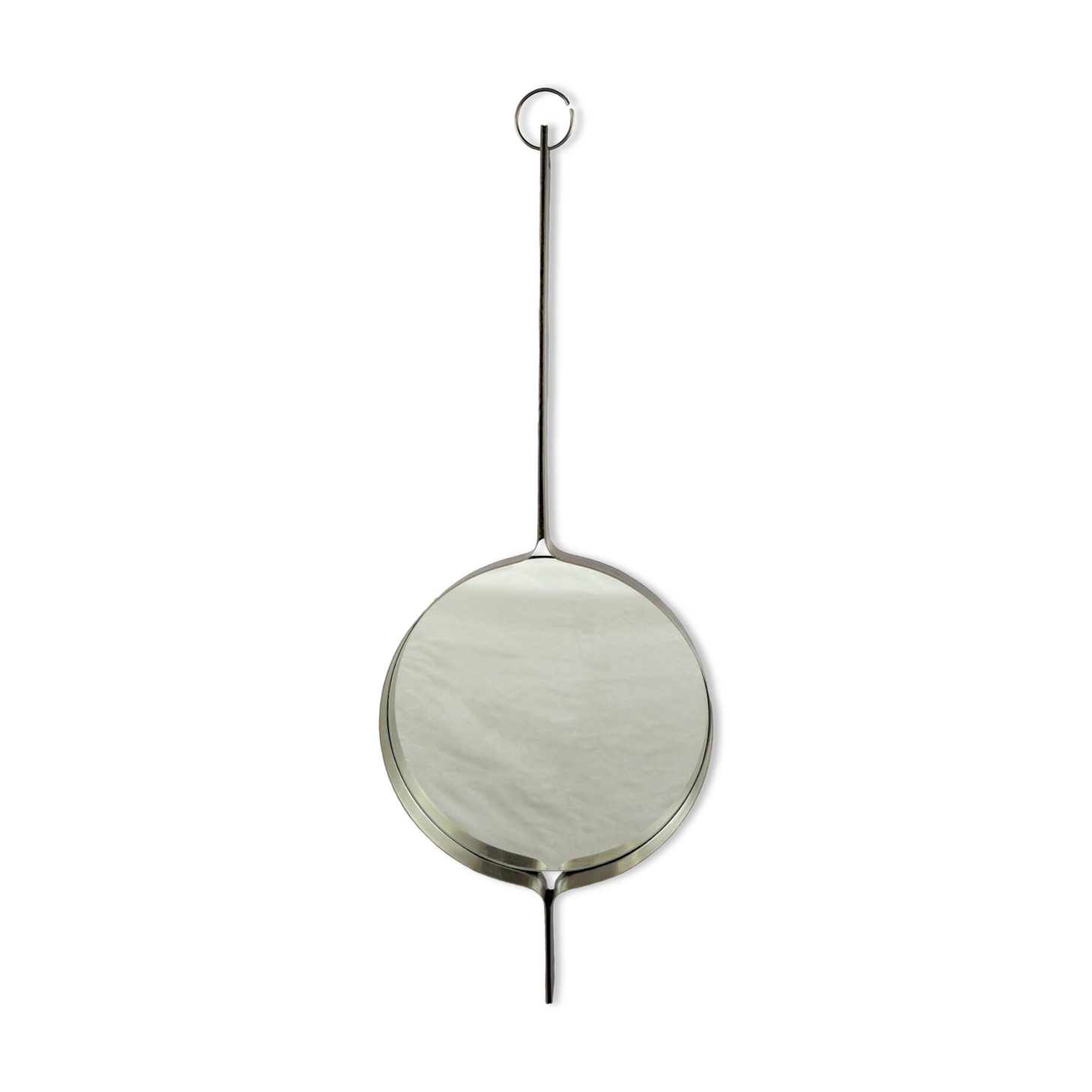 Xavier Feal brushed steel round mirror, 1970s