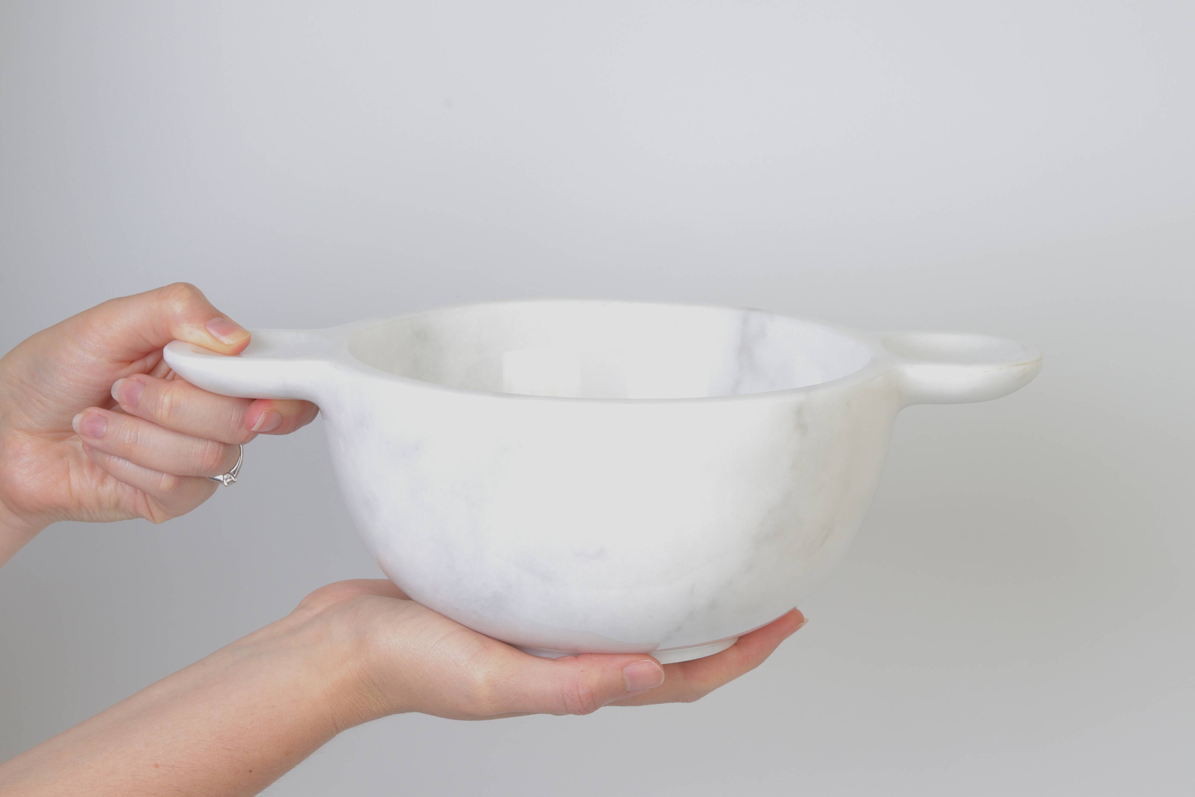 Gabriella – White Natural Marble Bowl with handles  | L 32cm W 20cm H 10cm