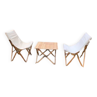 Set of 2 folding armchairs and a folding picnic table