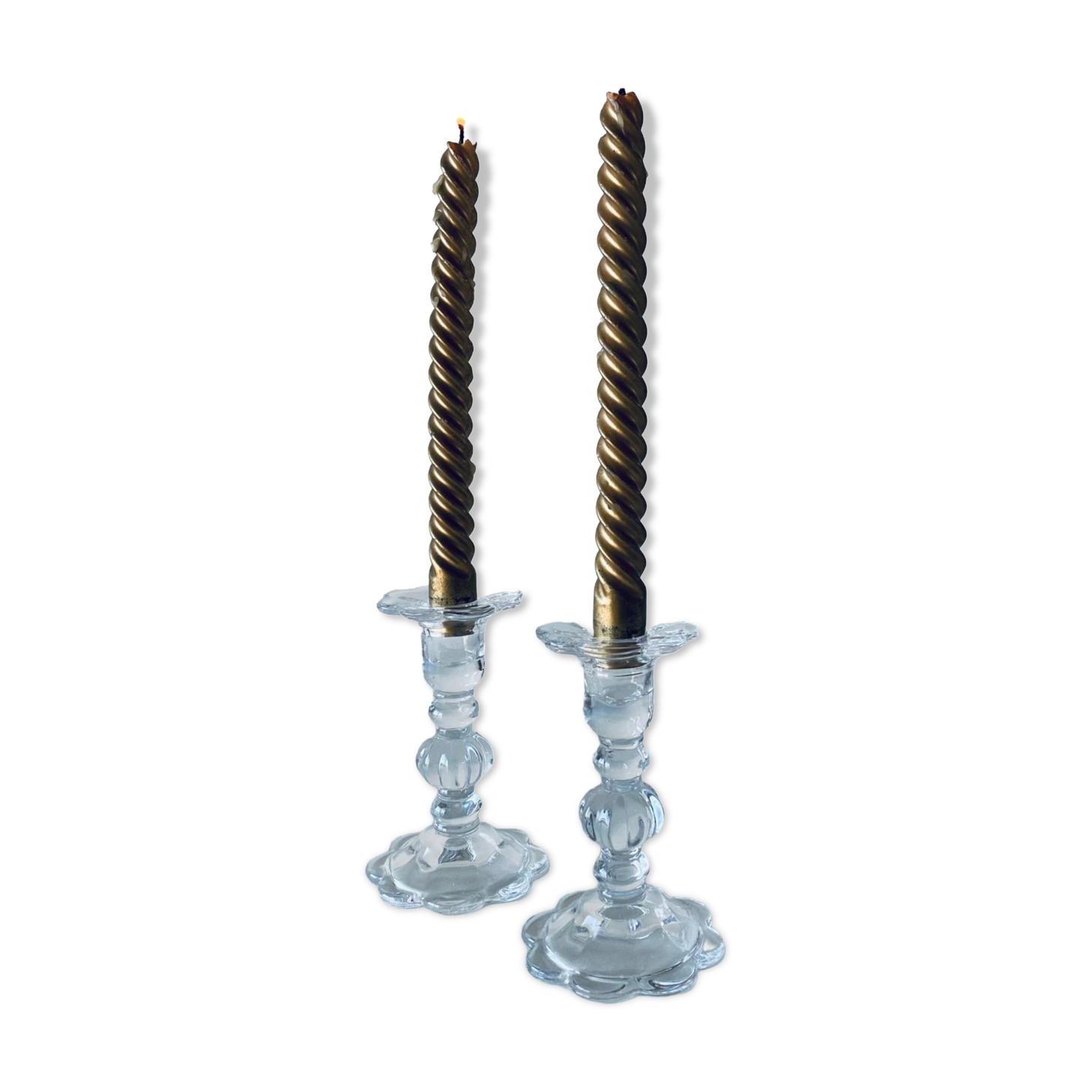 Pair of glass candle holders