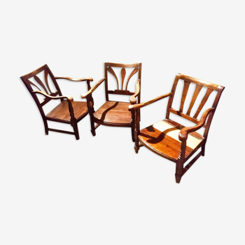 Set of 3 wooden armchairs