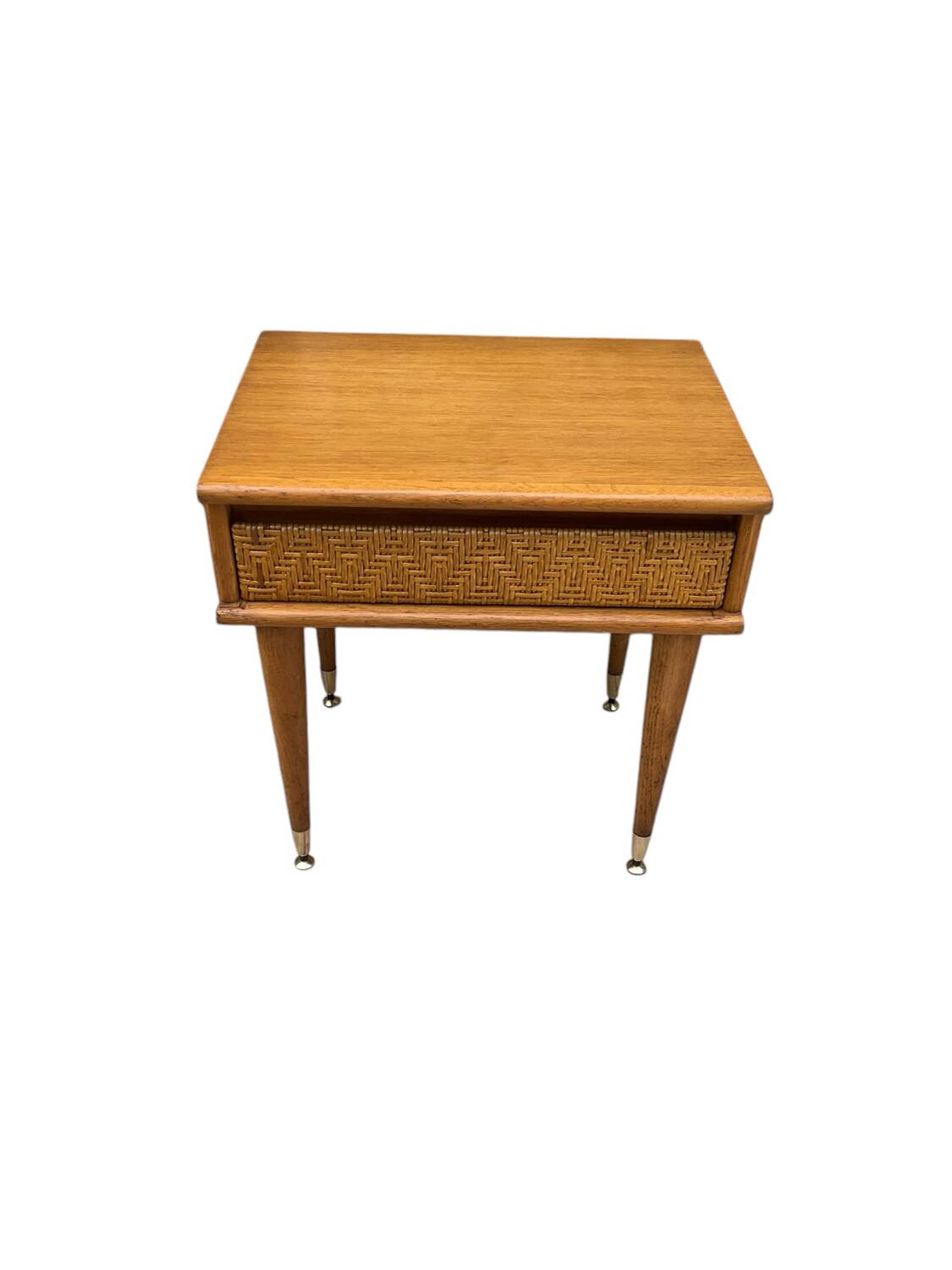 Oak and rattan bedside table