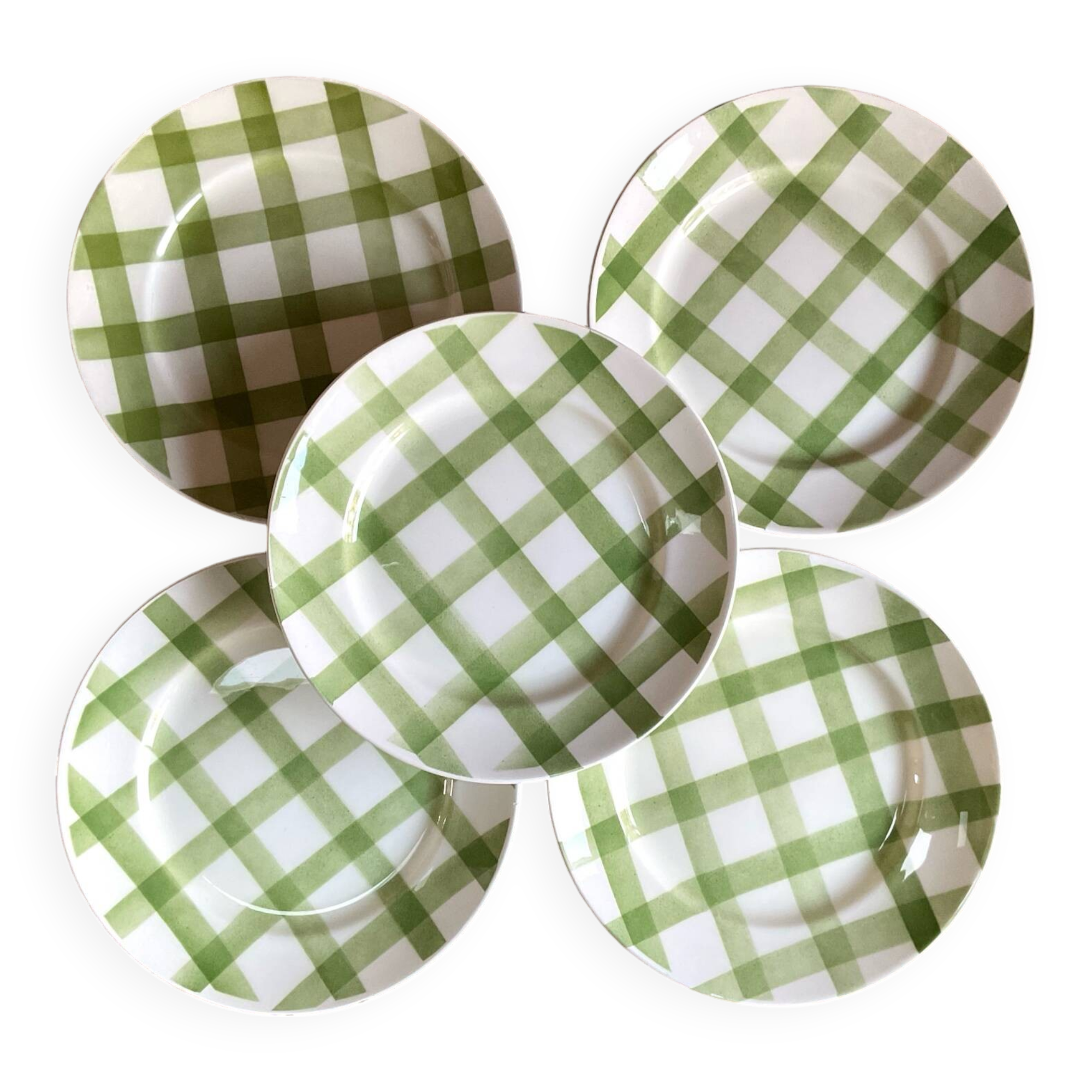 5 assiettes plates Moulin des Loups « Nappe » vertes