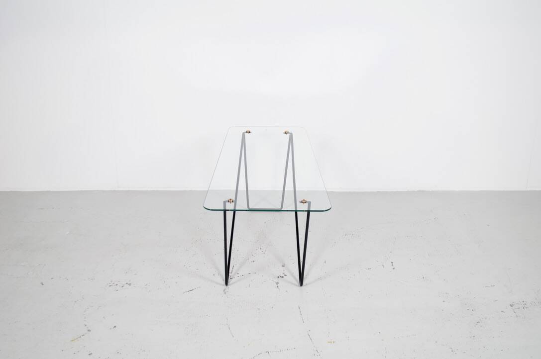 1950's glass and steel coffee table free form