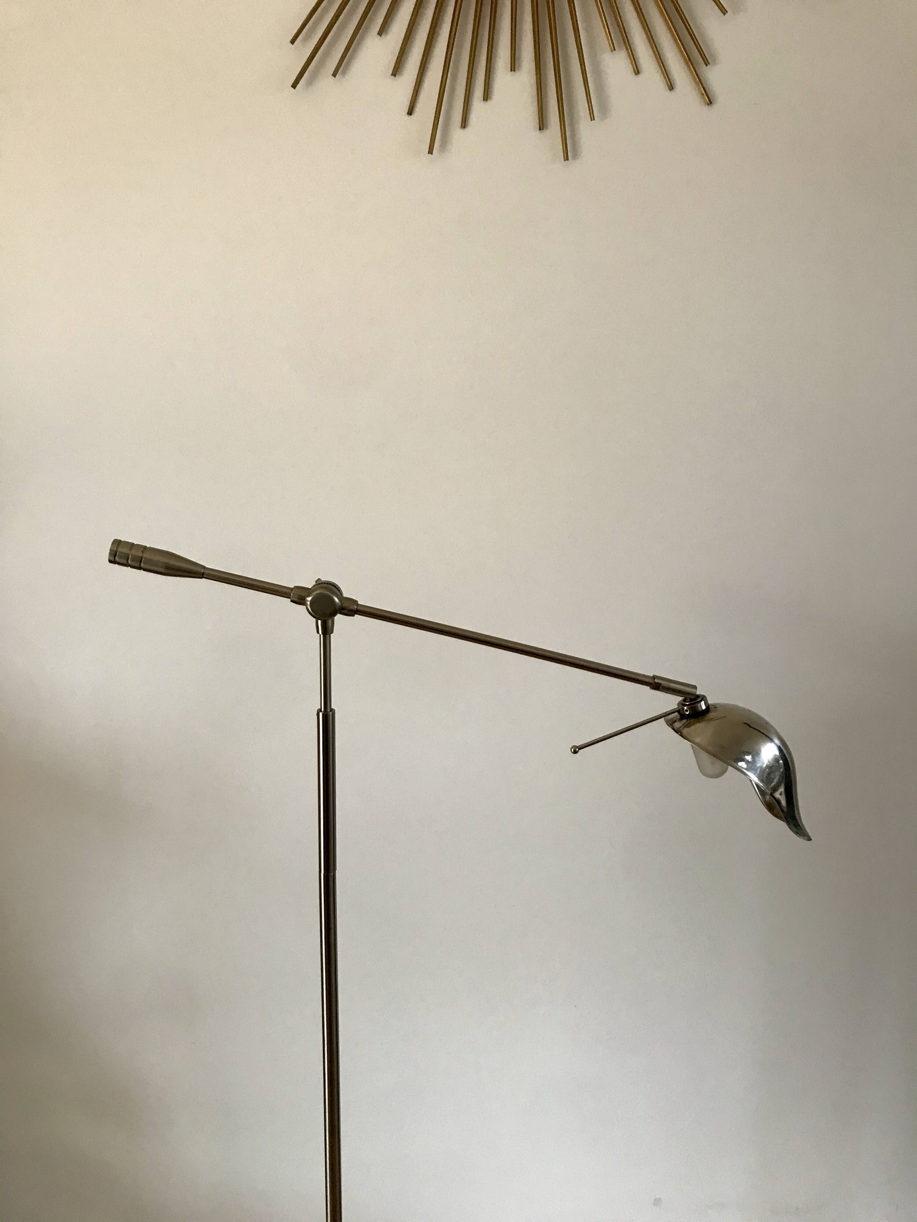 Pivoting brushed aluminum floor lamp from the 70s
