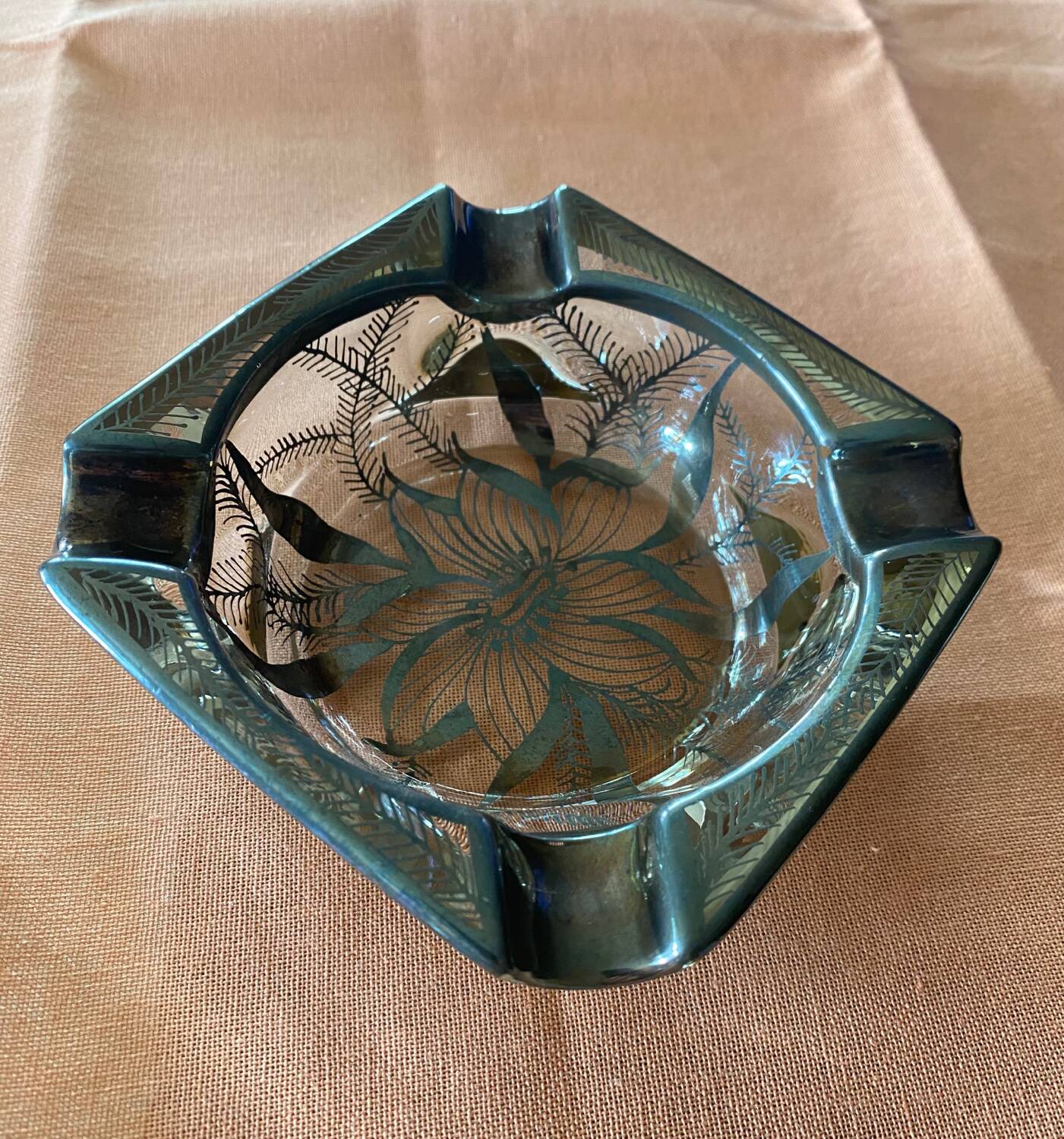 Glass and silver ashtray