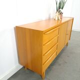 Fineer dressoir met lades en houten handgrepen vintage sideboard