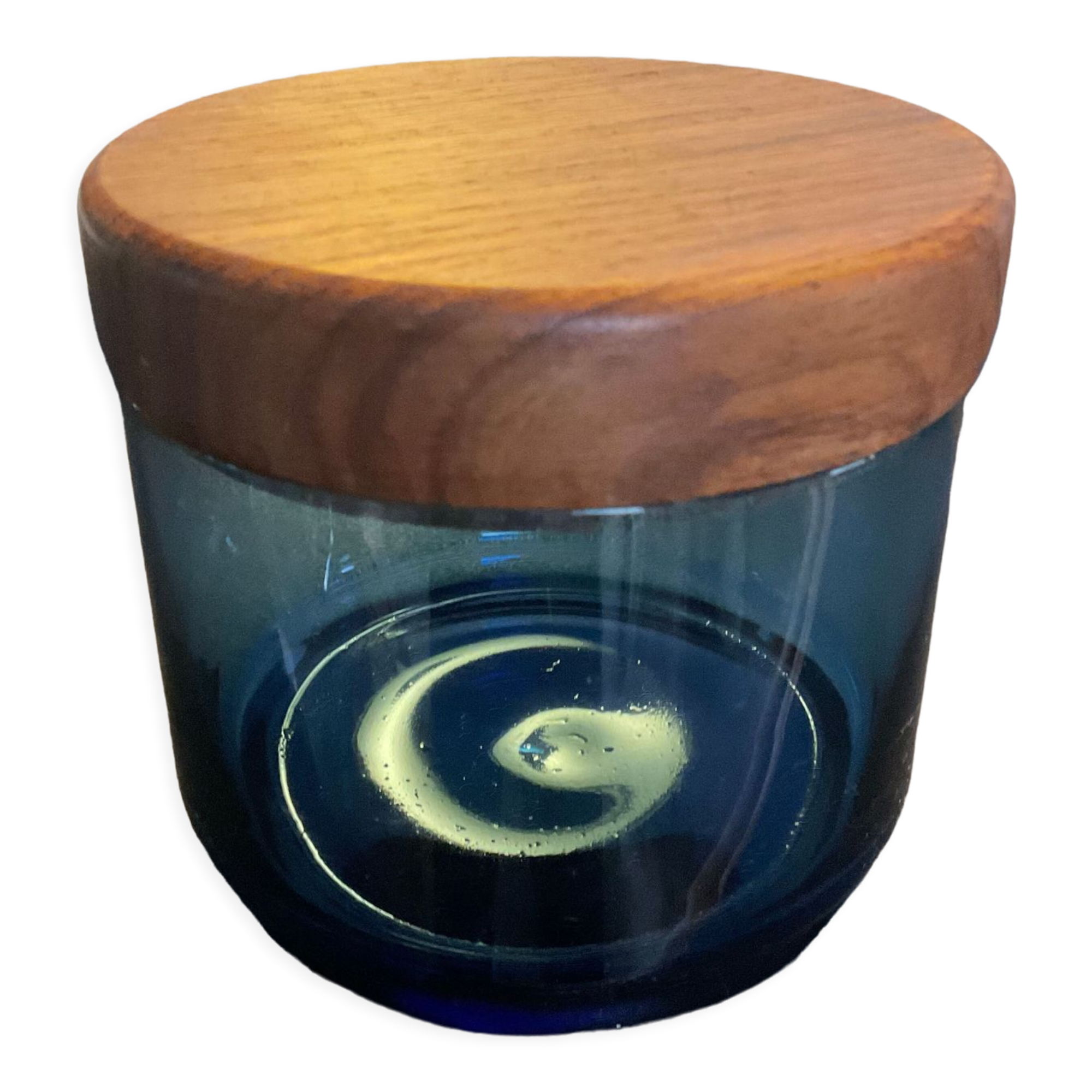 Vintage pot in blown glass and teak