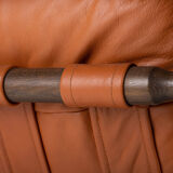 Brutalist Lounge Chair and Ottoman in Cognac Leather , 1970s