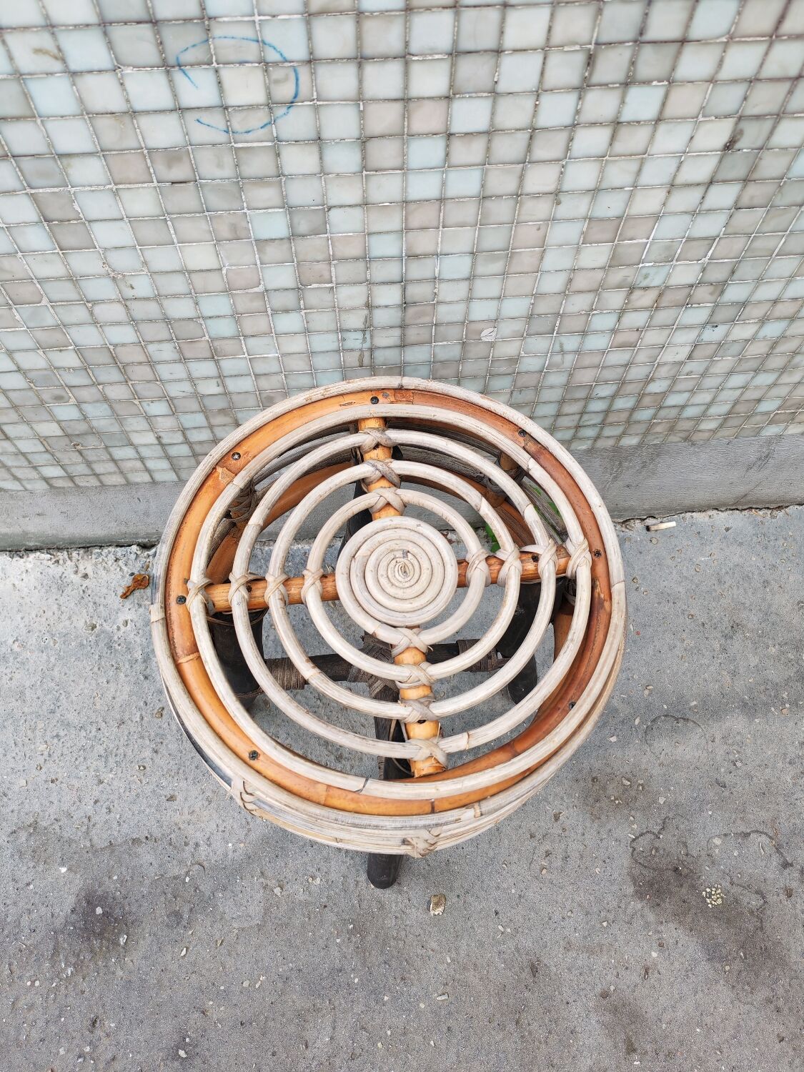 Wood and rattan stool