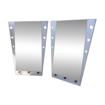 Pair of "Memphis" mirrors from the 80s in chrome and wood.