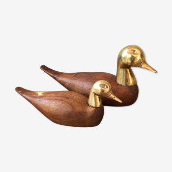 Duo de canards en bois & laiton