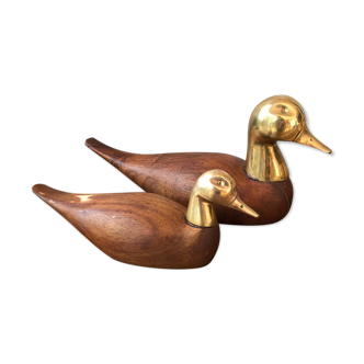 Duo de canards en bois & laiton