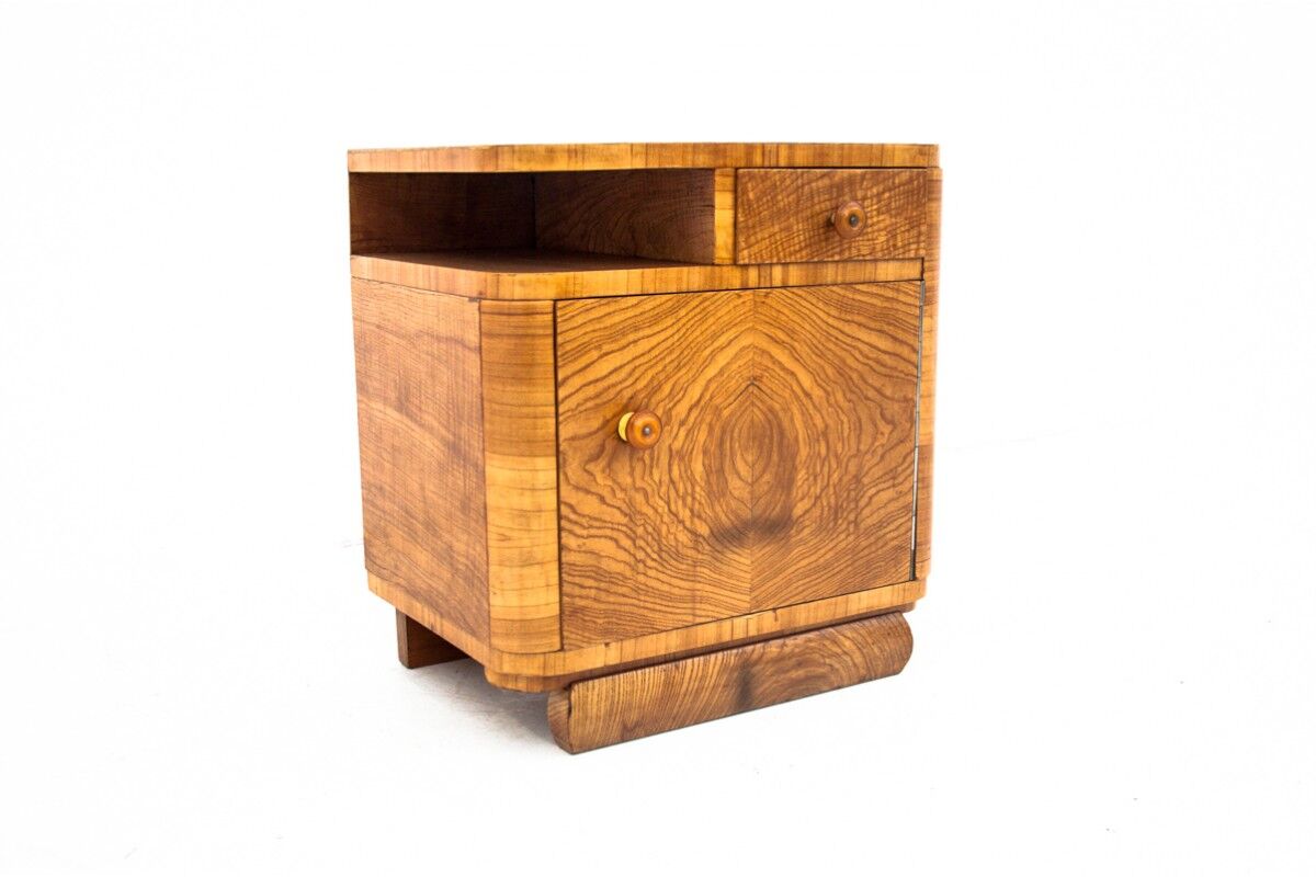 Pair of art deco bedside tables, Poland, 1950s