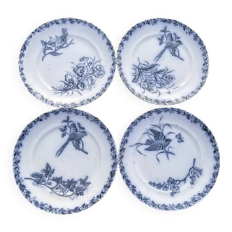 Set of 4 small ironstone plates with birds, 19th century.