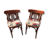 Paire chaise bois courbé + assise tissu route 66 vintage