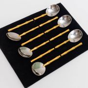 Two-Tone Gucci Bamboo Spoons Set - Gold-Plated Handles, Silver Bowls, Vintage 1970s Mid-Century Design