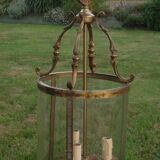 Antique glass and brass lantern pendant light, 3 lights