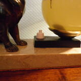 Table lamp, art deco, marble, opaline, bronze patinated metal decoration, switch