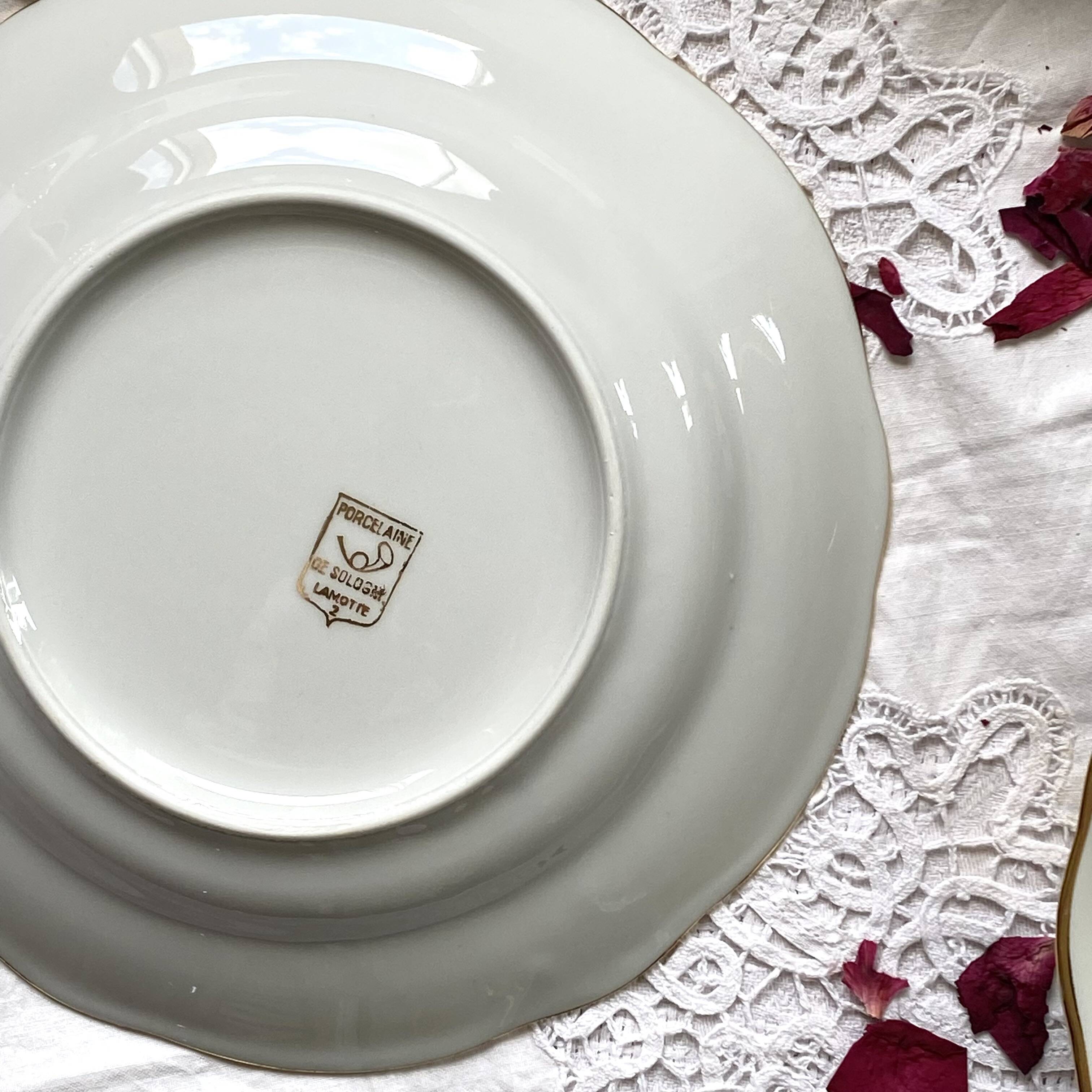 6 deep plates white porcelain with gold decoration Sologne Lamotte