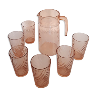 Orange service Arcoroc in rosaline pink glass