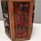 Swedish table lamp in copper and orange glass, by Erik Hoeglund 1960s