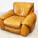 Set of two Italian cognac leather lounge chairs