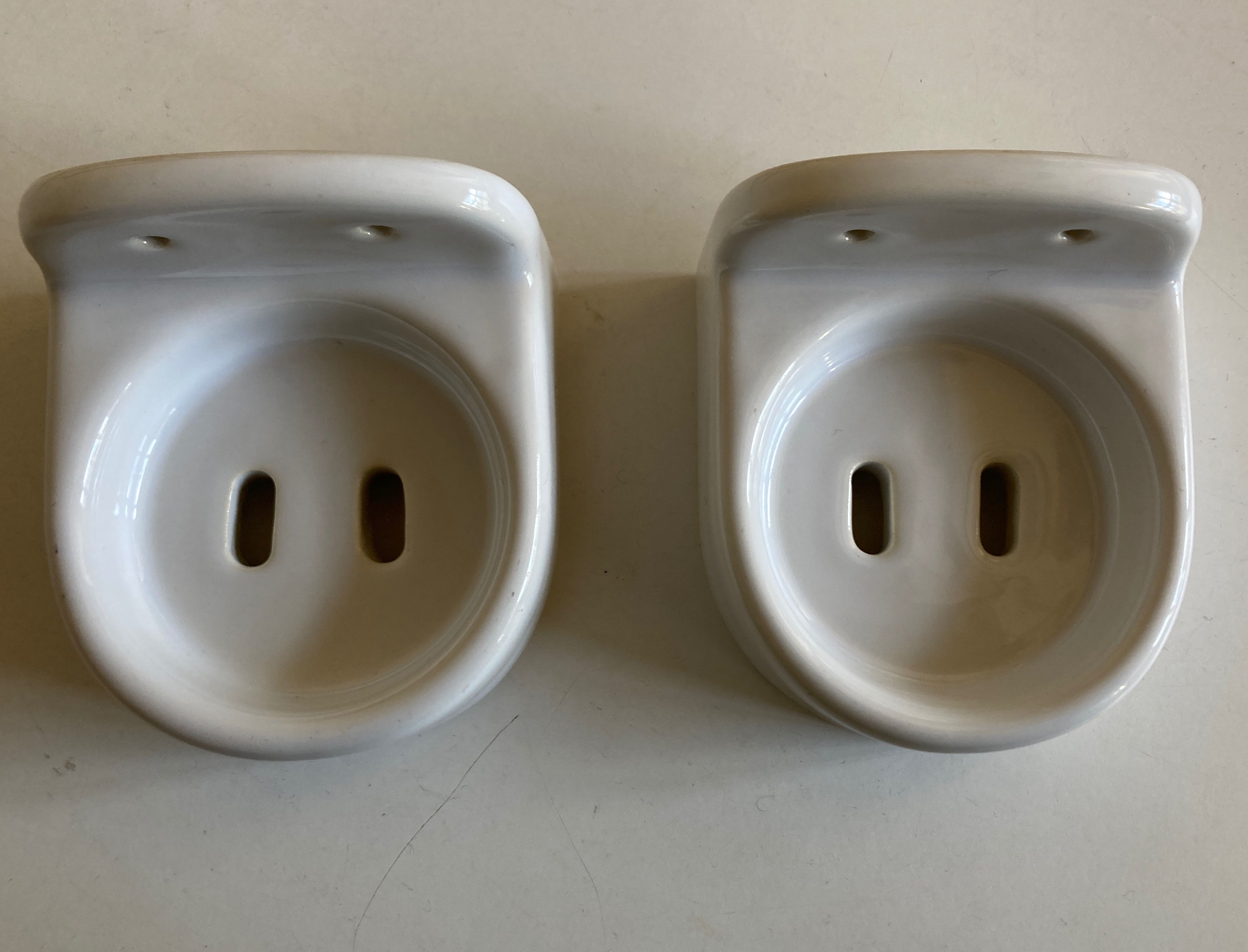 Pair of white porcelain bathroom shelves 1950