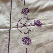 Cotton blend flat sheet "Blue Flower" hand-embroidered