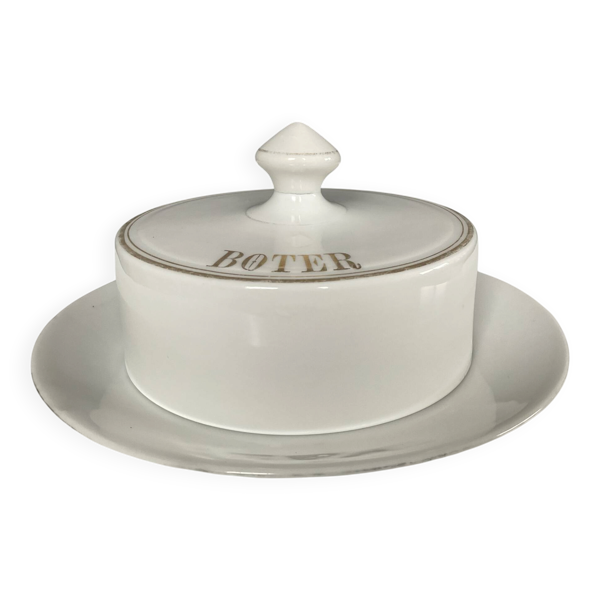 Beurrier vintage en porcelaine émaillée
