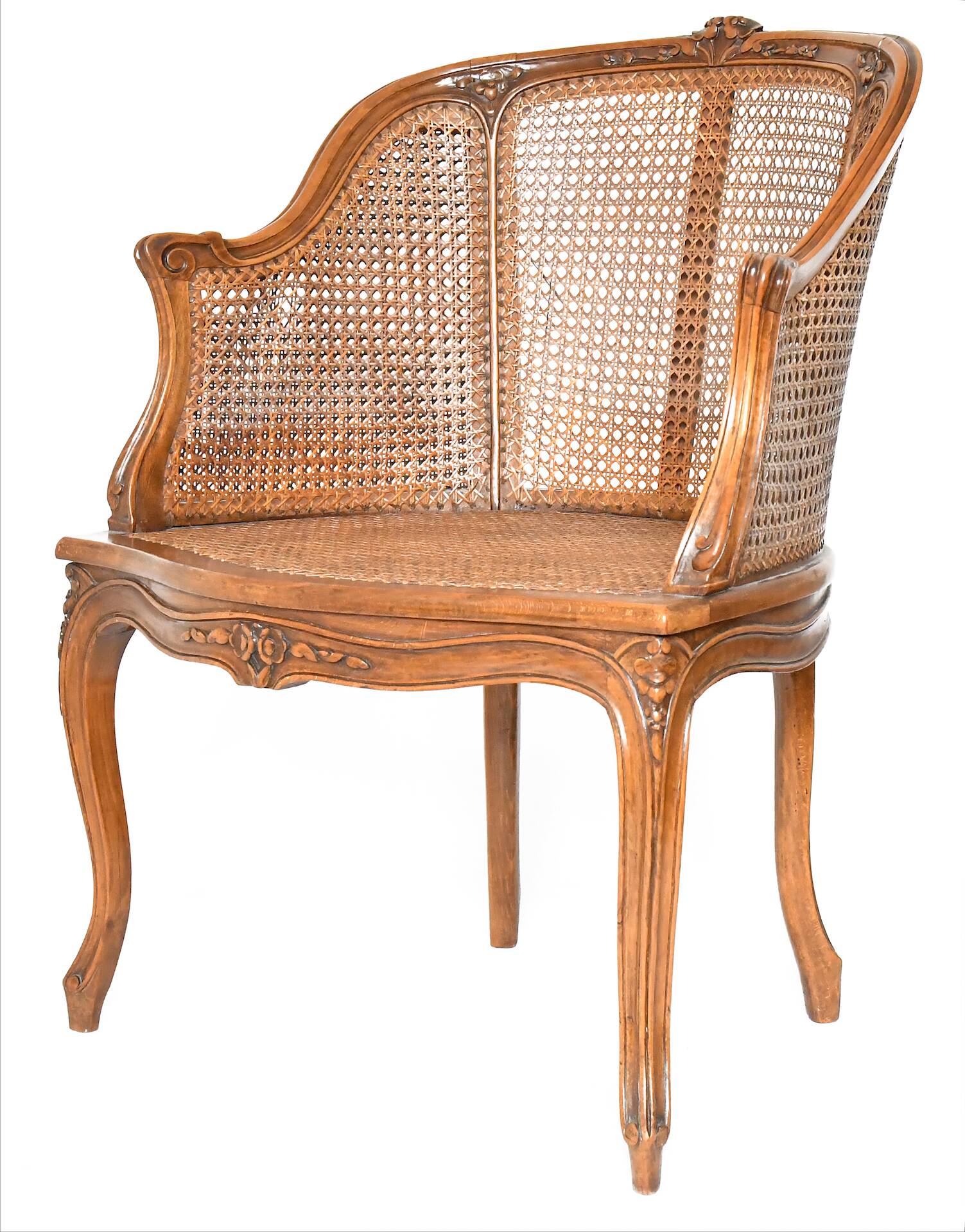 Louis XV style caned bergère armchair