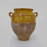 Pot à confit jaune vernissé, sud ouest de la France. Pot de conservation. Pyrénées XIXème