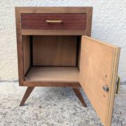 Vintage bedside table from the 50s and 60s with compass legs, Mid Century.