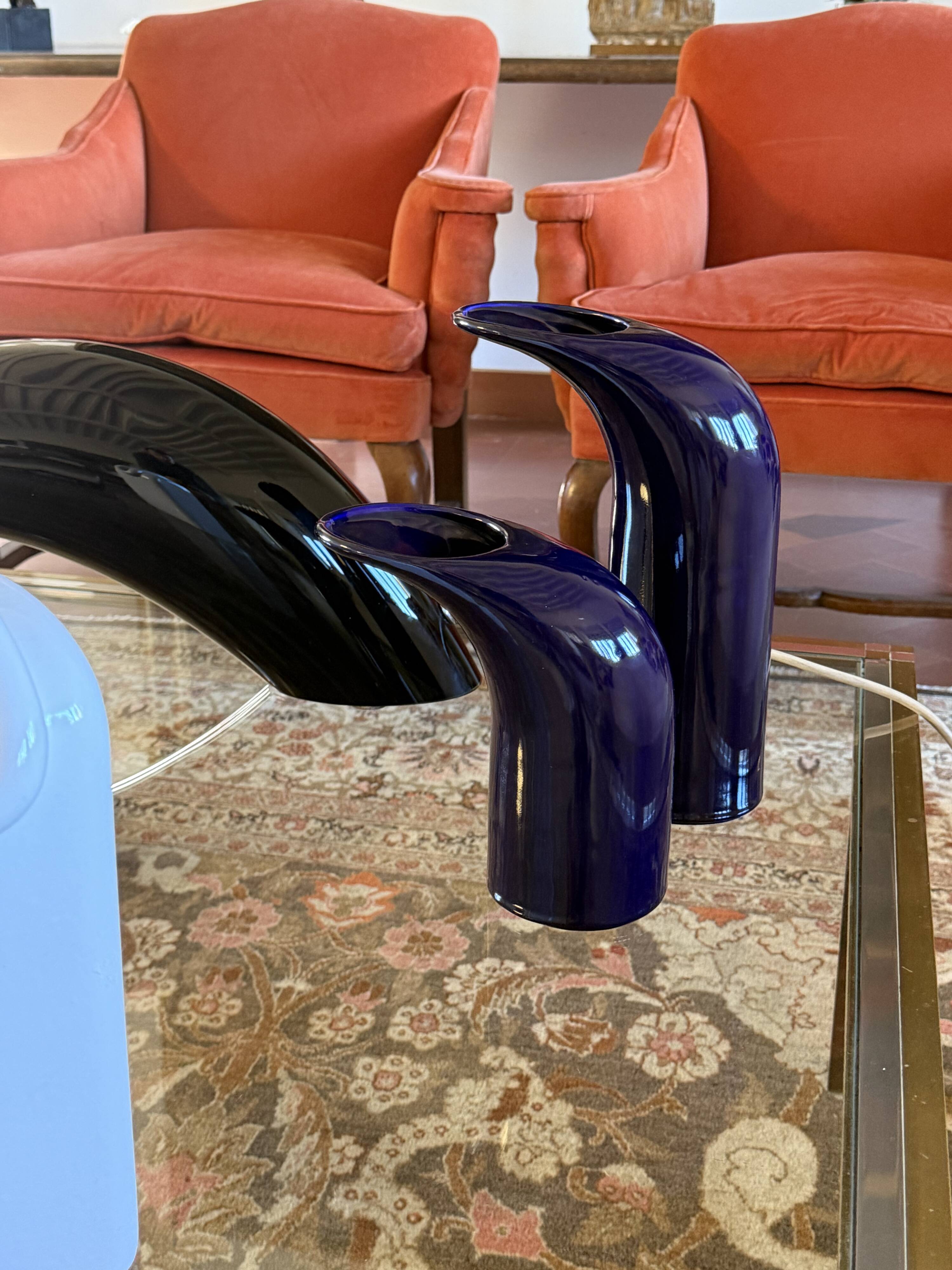 Space age set of 2 blue ceramic vase, Italy ca. 1970