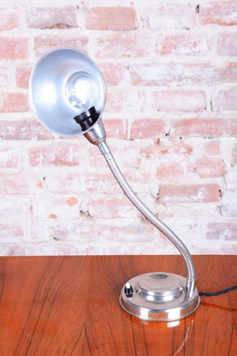 Czech Bauhaus Table Lamp in Chromed Steel and Aluminium by J. Vorel, 1930s