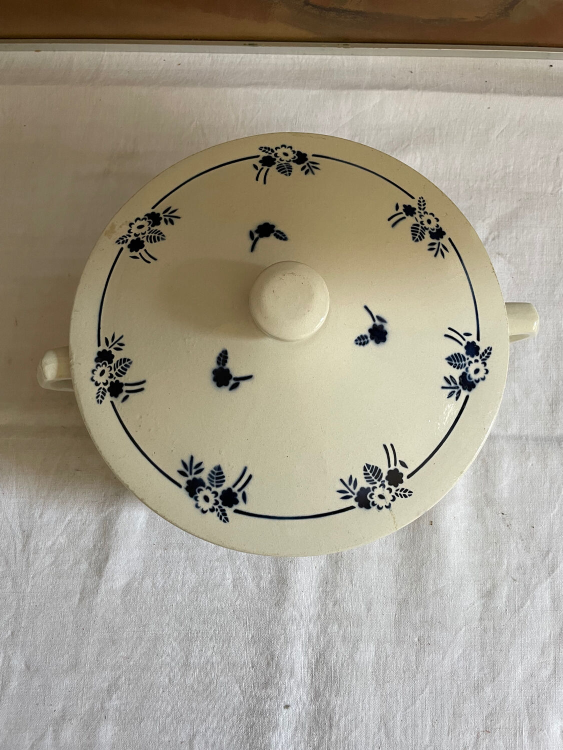 French Digoin Sarreguemines Soup Tureen Blue Flowers Made in France Earthenware