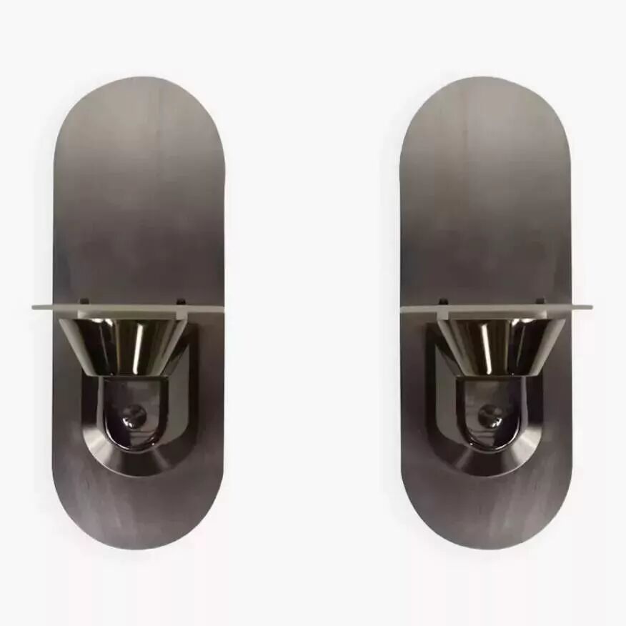 Pair of stainless steel and glass wall lights