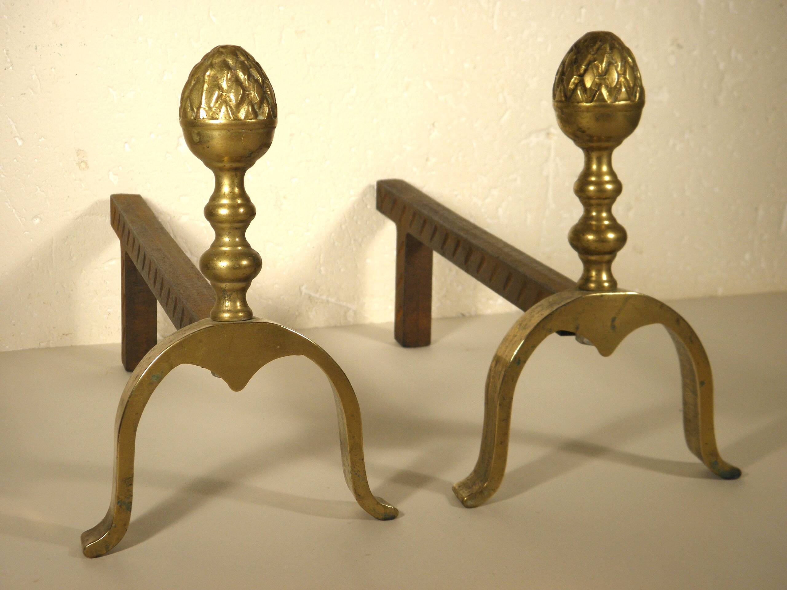 Pair of brass “pine” andirons
