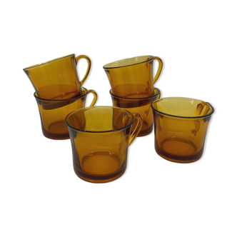 Set of 6 cups Duralex amber color